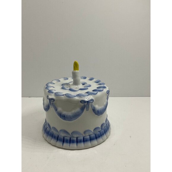 Andrea By Sadek Blue First Birthday Cake Porcelain Coin Bank - Picture 5 of 8